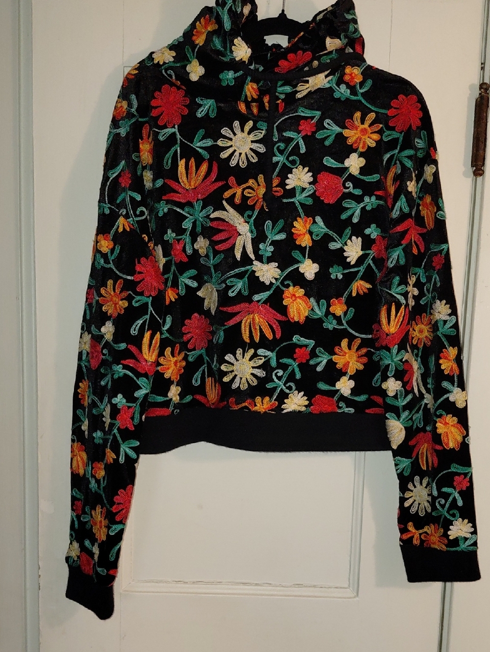 Zara Black Floral Embroidered Hoodie